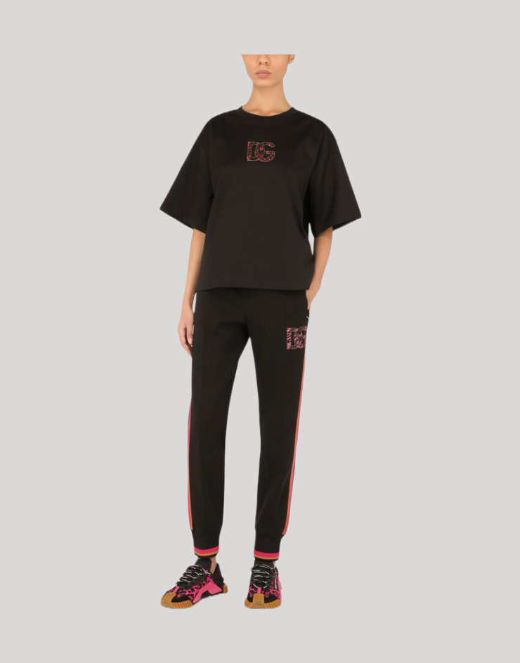 DOLCE & GABBANA INTERLOCK LOGO EMBROIDERY WOMEN BLACK T-SHIRT