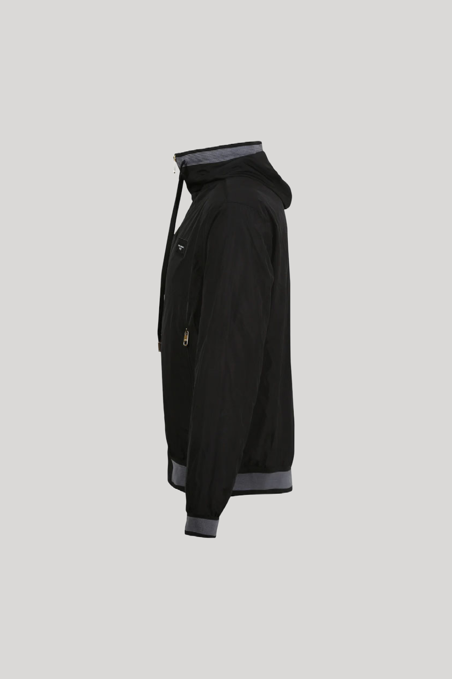 DOLCE & GABBANA PLAQUE BLACK ZIPPED HOODED JACKET