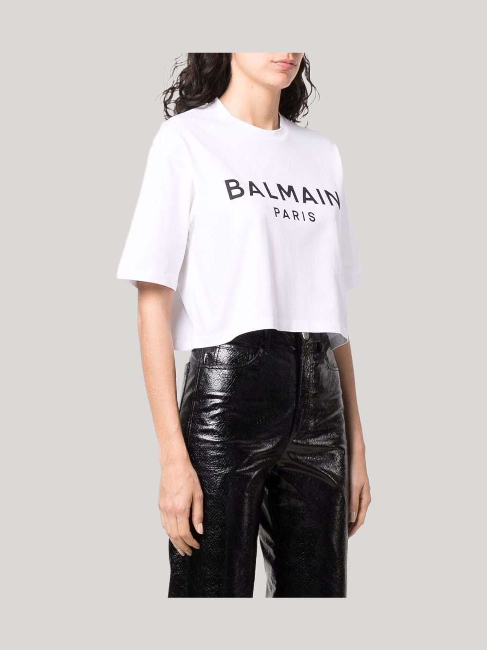 BALMAIN CROPPED LOGO PRINT T-SHIRT