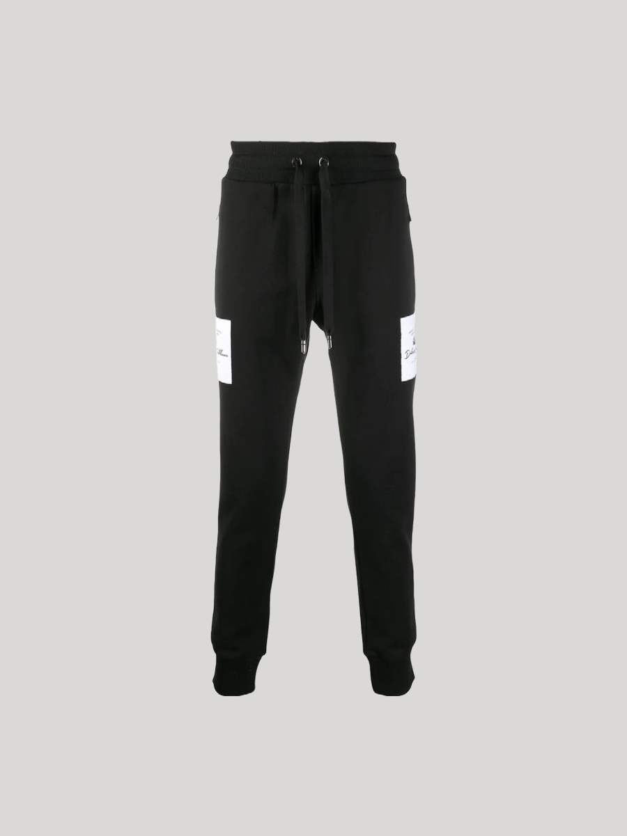 DOLCE & GABBANA LOGO PATCH BLACK SWEATPANTS