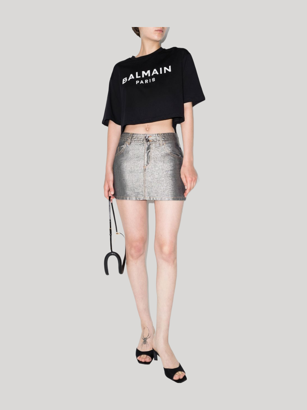 BALMAIN CROPPED LOGO PRINT T-SHIRT