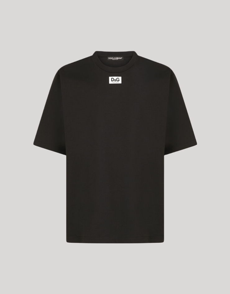 DOLCE & GABBANA LOGO PATCH EMBROIDERED BLACK T-SHIRT